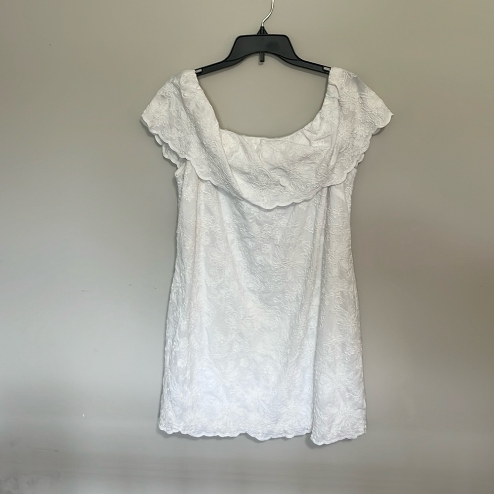 EUC Lauren Ralph Lauren Off the Shoulder White with floral design Dress Size 14P